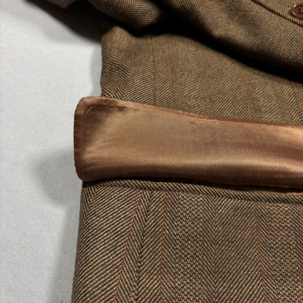 Brooks Brothers Saxon Sport Coat Men 43R Brown Herringbone Striped 2-Button USA - Picture 6 of 15
